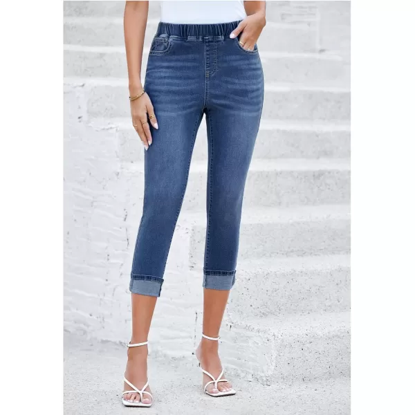 GRAPENT Pull On Jeans for Women High Waisted Skinny Capri Pants Trendy Stretch Denim Cropped Jeans Crop Jeggings CaprisDarkness Blue