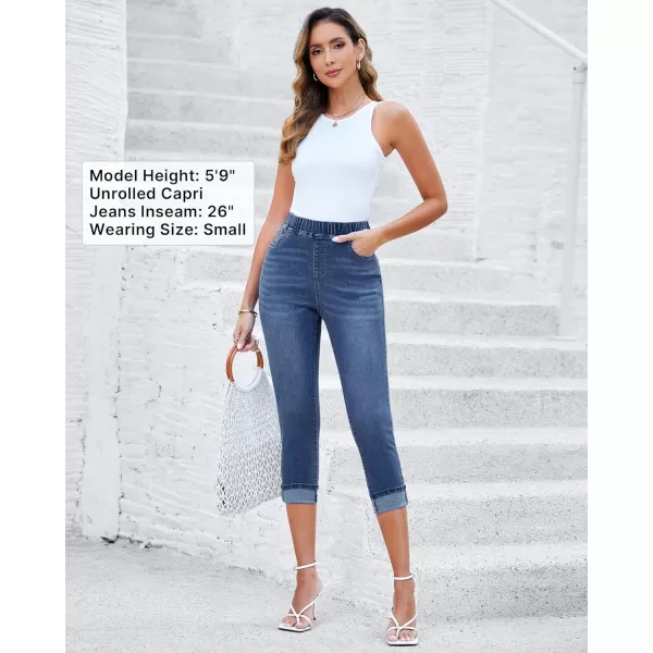 GRAPENT Pull On Jeans for Women High Waisted Skinny Capri Pants Trendy Stretch Denim Cropped Jeans Crop Jeggings CaprisDarkness Blue