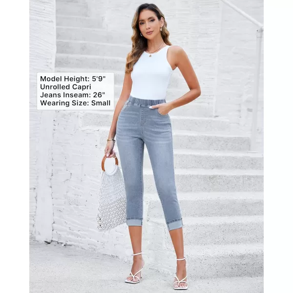 GRAPENT Pull On Jeans for Women High Waisted Skinny Capri Pants Trendy Stretch Denim Cropped Jeans Crop Jeggings CaprisDaylight Blue  Acid Wash