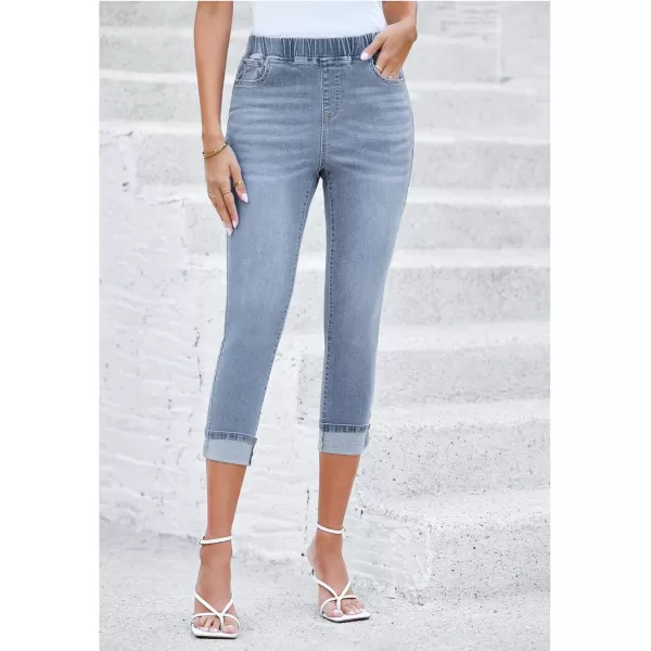 GRAPENT Pull On Jeans for Women High Waisted Skinny Capri Pants Trendy Stretch Denim Cropped Jeans Crop Jeggings CaprisDaylight Blue  Acid Wash