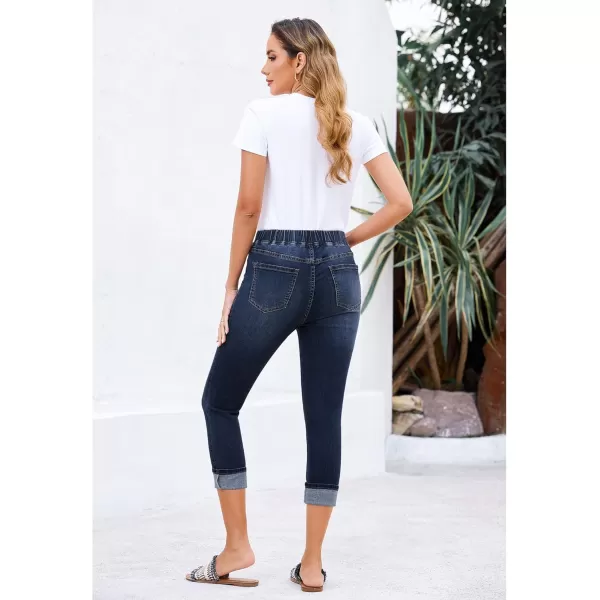 GRAPENT Pull On Jeans for Women High Waisted Skinny Capri Pants Trendy Stretch Denim Cropped Jeans Crop Jeggings CaprisNightfall Blue