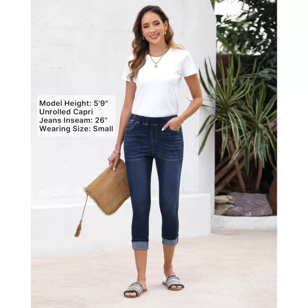 GRAPENT Pull On Jeans for Women High Waisted Skinny Capri Pants Trendy Stretch Denim Cropped Jeans Crop Jeggings CaprisNightfall Blue