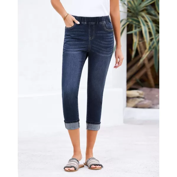 GRAPENT Pull On Jeans for Women High Waisted Skinny Capri Pants Trendy Stretch Denim Cropped Jeans Crop Jeggings CaprisNightfall Blue