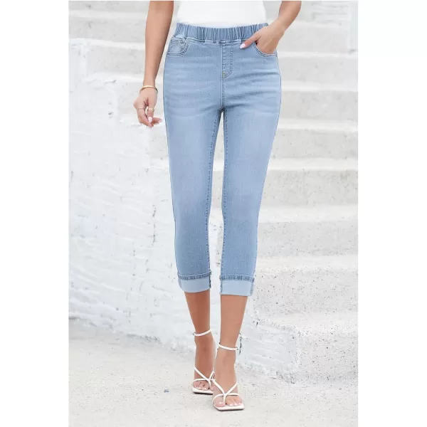 GRAPENT Pull On Jeans for Women High Waisted Skinny Capri Pants Trendy Stretch Denim Cropped Jeans Crop Jeggings CaprisPowder Blue  Acid Wash