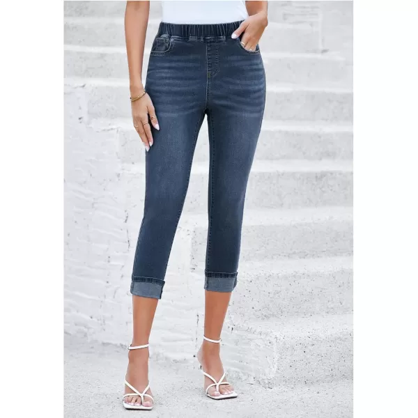 GRAPENT Pull On Jeans for Women High Waisted Skinny Capri Pants Trendy Stretch Denim Cropped Jeans Crop Jeggings CaprisVintage Dark Blue