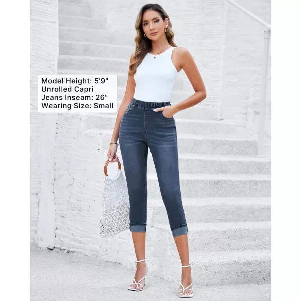 GRAPENT Pull On Jeans for Women High Waisted Skinny Capri Pants Trendy Stretch Denim Cropped Jeans Crop Jeggings CaprisVintage Dark Blue