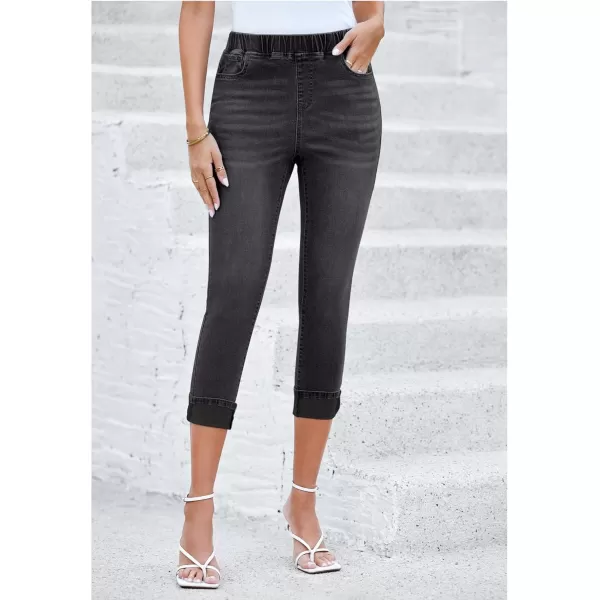 GRAPENT Pull On Jeans for Women High Waisted Skinny Capri Pants Trendy Stretch Denim Cropped Jeans Crop Jeggings CaprisWashed Black