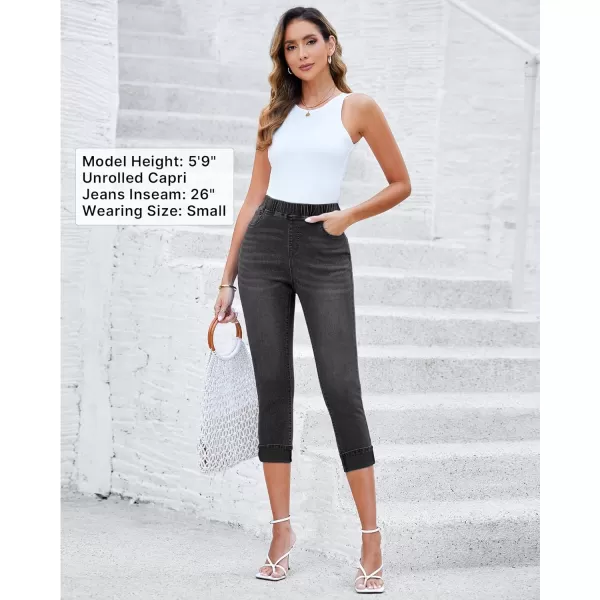GRAPENT Pull On Jeans for Women High Waisted Skinny Capri Pants Trendy Stretch Denim Cropped Jeans Crop Jeggings CaprisWashed Black