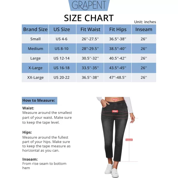 GRAPENT Pull On Jeans for Women High Waisted Skinny Capri Pants Trendy Stretch Denim Cropped Jeans Crop Jeggings CaprisWashed Black