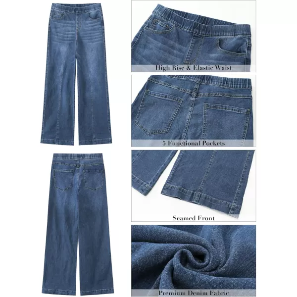 GRAPENT Pull On Womens Jeans Baggy Stretchy High Waisted Denim Wide Leg Trouser Pants Trendy Front Seam 90s Loose JeanBay Blue