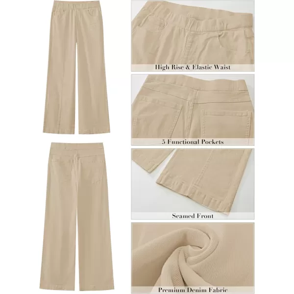 GRAPENT Pull On Womens Jeans Baggy Stretchy High Waisted Denim Wide Leg Trouser Pants Trendy Front Seam 90s Loose JeanBeige