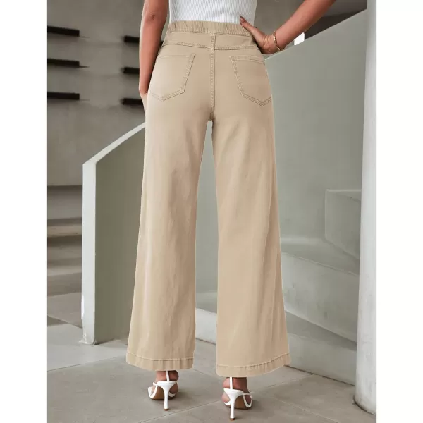 GRAPENT Pull On Womens Jeans Baggy Stretchy High Waisted Denim Wide Leg Trouser Pants Trendy Front Seam 90s Loose JeanBeige