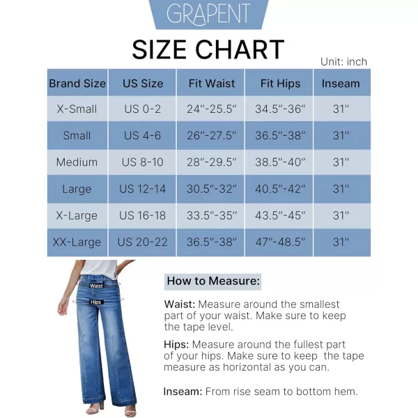 GRAPENT Pull On Womens Jeans Baggy Stretchy High Waisted Denim Wide Leg Trouser Pants Trendy Front Seam 90s Loose JeanBlack