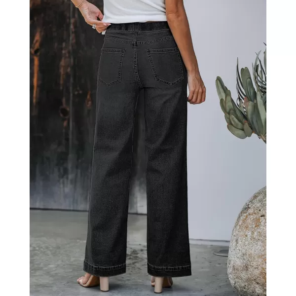 GRAPENT Pull On Womens Jeans Baggy Stretchy High Waisted Denim Wide Leg Trouser Pants Trendy Front Seam 90s Loose JeanBlack
