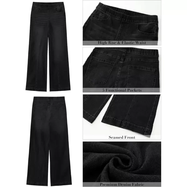 GRAPENT Pull On Womens Jeans Baggy Stretchy High Waisted Denim Wide Leg Trouser Pants Trendy Front Seam 90s Loose JeanBlack