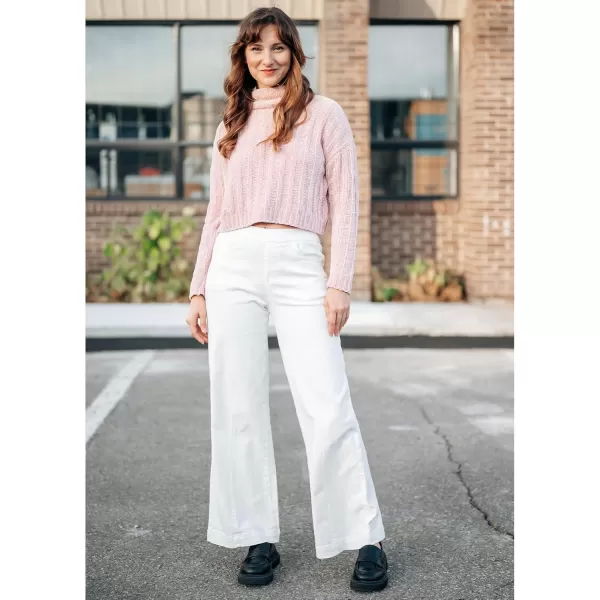 GRAPENT Pull On Womens Jeans Baggy Stretchy High Waisted Denim Wide Leg Trouser Pants Trendy Front Seam 90s Loose JeanBright White