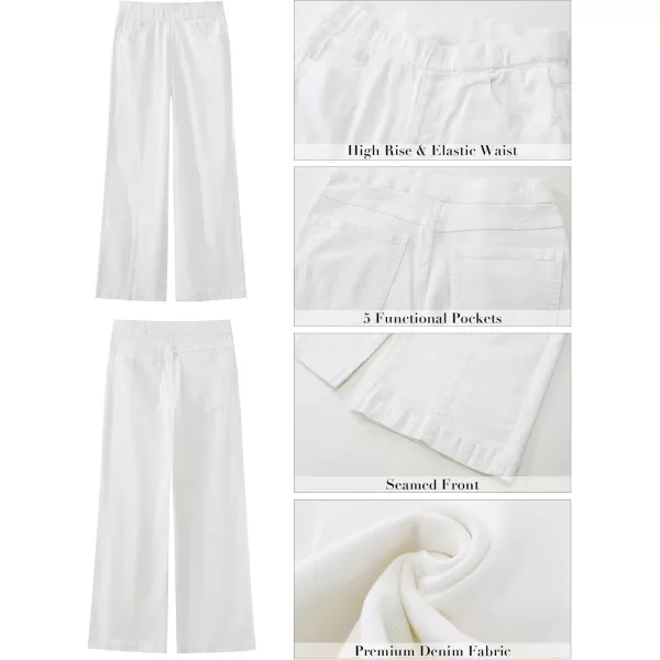 GRAPENT Pull On Womens Jeans Baggy Stretchy High Waisted Denim Wide Leg Trouser Pants Trendy Front Seam 90s Loose JeanBright White