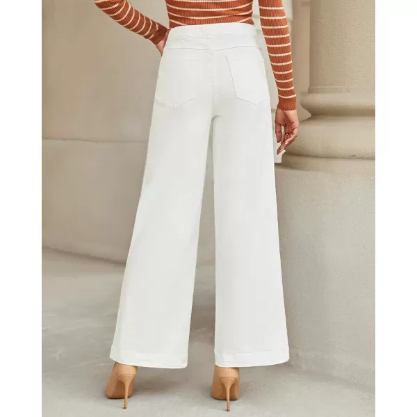 GRAPENT Pull On Womens Jeans Baggy Stretchy High Waisted Denim Wide Leg Trouser Pants Trendy Front Seam 90s Loose JeanBright White