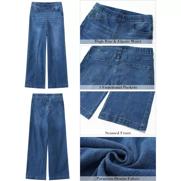 GRAPENT Pull On Womens Jeans Baggy Stretchy High Waisted Denim Wide Leg Trouser Pants Trendy Front Seam 90s Loose JeanClassic Blue