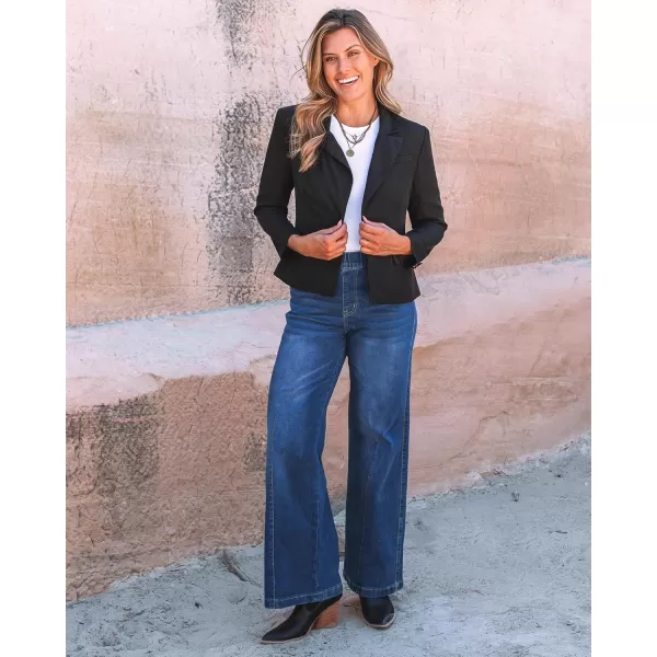 GRAPENT Pull On Womens Jeans Baggy Stretchy High Waisted Denim Wide Leg Trouser Pants Trendy Front Seam 90s Loose JeanDarkness Blue