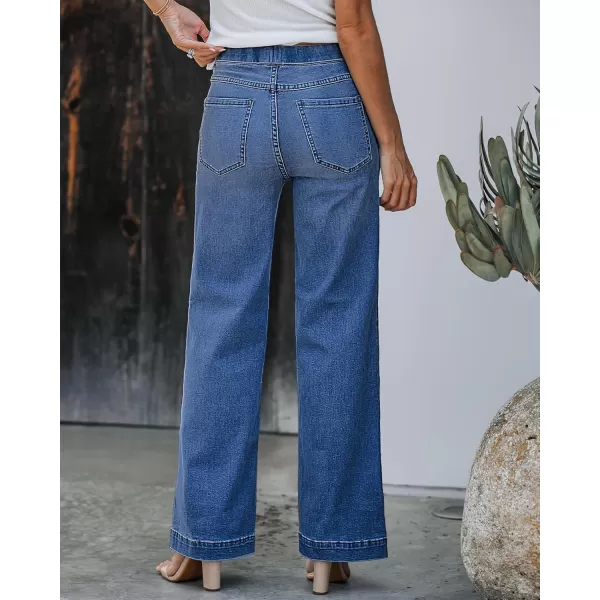 GRAPENT Pull On Womens Jeans Baggy Stretchy High Waisted Denim Wide Leg Trouser Pants Trendy Front Seam 90s Loose JeanDarkness Blue