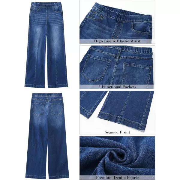 GRAPENT Pull On Womens Jeans Baggy Stretchy High Waisted Denim Wide Leg Trouser Pants Trendy Front Seam 90s Loose JeanDarkness Blue