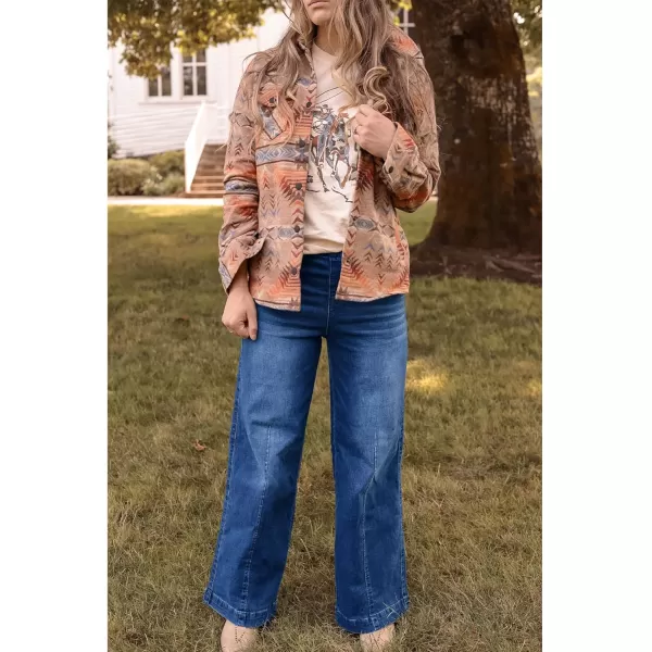 GRAPENT Pull On Womens Jeans Baggy Stretchy High Waisted Denim Wide Leg Trouser Pants Trendy Front Seam 90s Loose JeanDarkness Blue