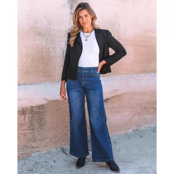 GRAPENT Pull On Womens Jeans Baggy Stretchy High Waisted Denim Wide Leg Trouser Pants Trendy Front Seam 90s Loose JeanDarkness Blue