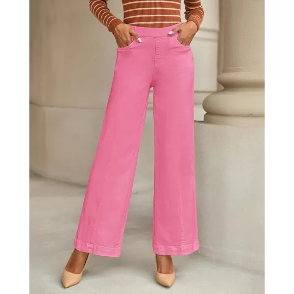 GRAPENT Pull On Womens Jeans Baggy Stretchy High Waisted Denim Wide Leg Trouser Pants Trendy Front Seam 90s Loose JeanHot Pink
