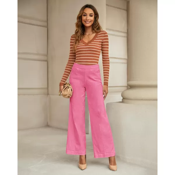 GRAPENT Pull On Womens Jeans Baggy Stretchy High Waisted Denim Wide Leg Trouser Pants Trendy Front Seam 90s Loose JeanHot Pink