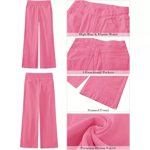 GRAPENT Pull On Womens Jeans Baggy Stretchy High Waisted Denim Wide Leg Trouser Pants Trendy Front Seam 90s Loose JeanHot Pink