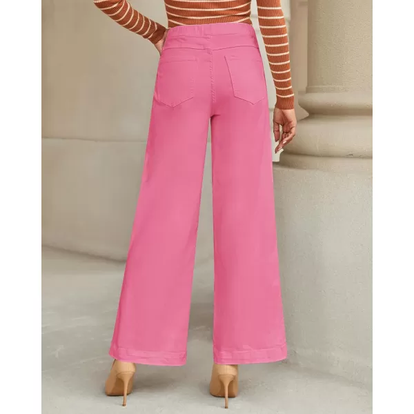 GRAPENT Pull On Womens Jeans Baggy Stretchy High Waisted Denim Wide Leg Trouser Pants Trendy Front Seam 90s Loose JeanHot Pink