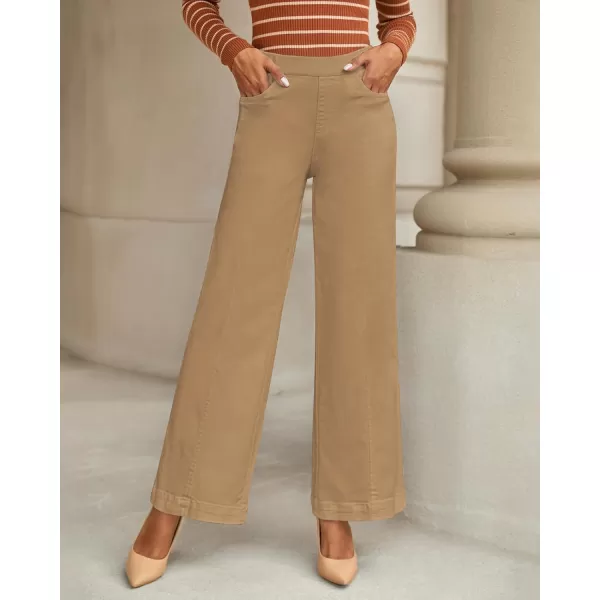 GRAPENT Pull On Womens Jeans Baggy Stretchy High Waisted Denim Wide Leg Trouser Pants Trendy Front Seam 90s Loose JeanIced Coffee