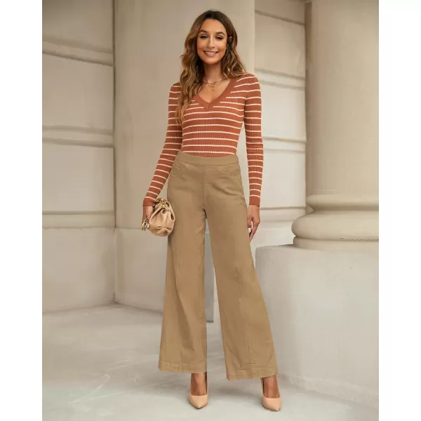 GRAPENT Pull On Womens Jeans Baggy Stretchy High Waisted Denim Wide Leg Trouser Pants Trendy Front Seam 90s Loose JeanIced Coffee