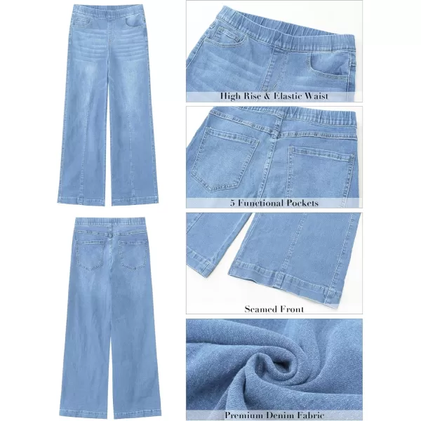 GRAPENT Pull On Womens Jeans Baggy Stretchy High Waisted Denim Wide Leg Trouser Pants Trendy Front Seam 90s Loose JeanLakeside Blue
