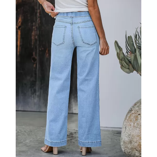 GRAPENT Pull On Womens Jeans Baggy Stretchy High Waisted Denim Wide Leg Trouser Pants Trendy Front Seam 90s Loose JeanLakeside Blue