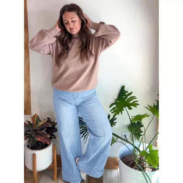 GRAPENT Pull On Womens Jeans Baggy Stretchy High Waisted Denim Wide Leg Trouser Pants Trendy Front Seam 90s Loose JeanLakeside Blue