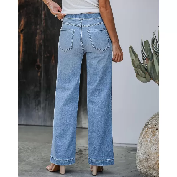 GRAPENT Pull On Womens Jeans Baggy Stretchy High Waisted Denim Wide Leg Trouser Pants Trendy Front Seam 90s Loose JeanMedium Blue