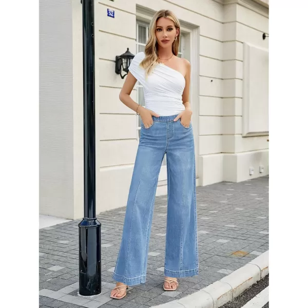 GRAPENT Pull On Womens Jeans Baggy Stretchy High Waisted Denim Wide Leg Trouser Pants Trendy Front Seam 90s Loose JeanMedium Blue