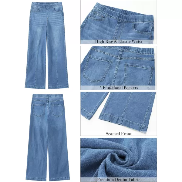 GRAPENT Pull On Womens Jeans Baggy Stretchy High Waisted Denim Wide Leg Trouser Pants Trendy Front Seam 90s Loose JeanMedium Blue