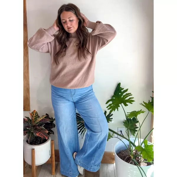 GRAPENT Pull On Womens Jeans Baggy Stretchy High Waisted Denim Wide Leg Trouser Pants Trendy Front Seam 90s Loose JeanMedium Blue