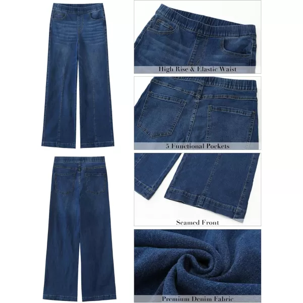GRAPENT Pull On Womens Jeans Baggy Stretchy High Waisted Denim Wide Leg Trouser Pants Trendy Front Seam 90s Loose JeanNightfall Blue