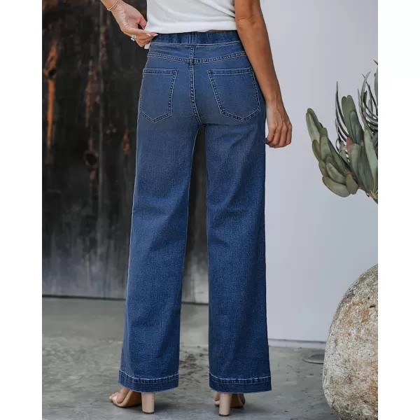 GRAPENT Pull On Womens Jeans Baggy Stretchy High Waisted Denim Wide Leg Trouser Pants Trendy Front Seam 90s Loose JeanNightfall Blue