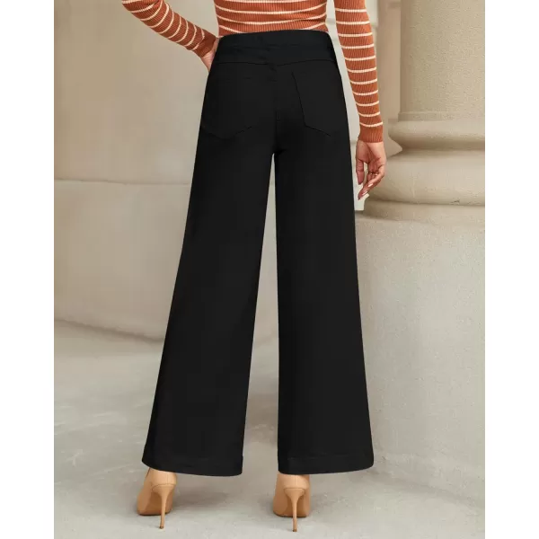 GRAPENT Pull On Womens Jeans Baggy Stretchy High Waisted Denim Wide Leg Trouser Pants Trendy Front Seam 90s Loose JeanTrue Black