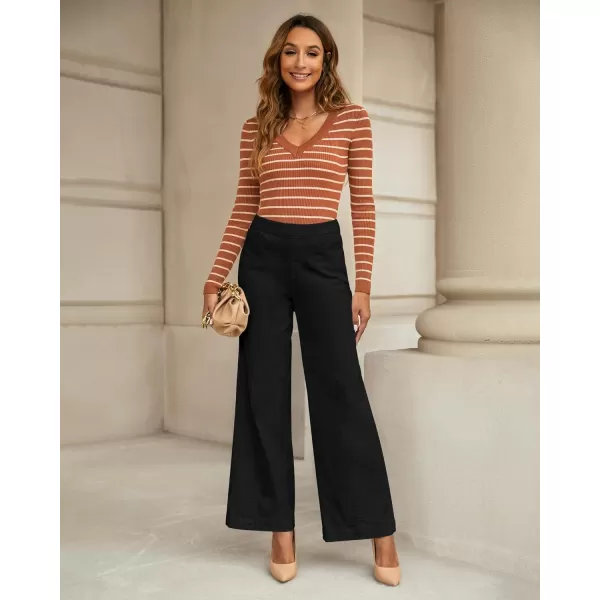 GRAPENT Pull On Womens Jeans Baggy Stretchy High Waisted Denim Wide Leg Trouser Pants Trendy Front Seam 90s Loose JeanTrue Black