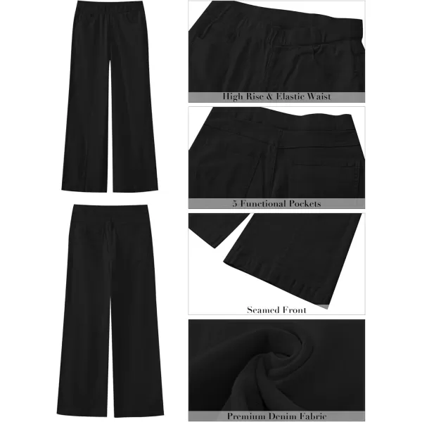GRAPENT Pull On Womens Jeans Baggy Stretchy High Waisted Denim Wide Leg Trouser Pants Trendy Front Seam 90s Loose JeanTrue Black