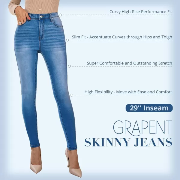 GRAPENT Skinny Jeans for Women High Waist Stretchy Classic High Rise Slimming Jeggings Denim Trousers PantsBrilliant Blue