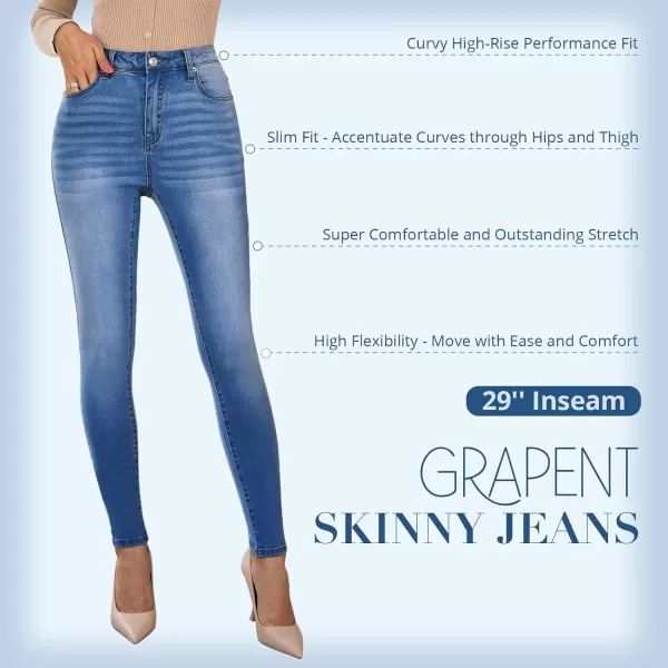 GRAPENT Skinny Jeans for Women High Waist Stretchy Classic High Rise Slimming Jeggings Denim Trousers PantsClassic Blue