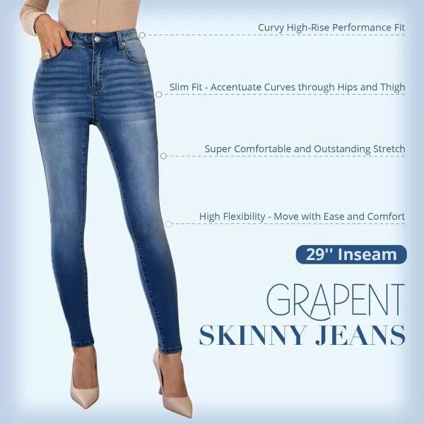GRAPENT Skinny Jeans for Women High Waist Stretchy Classic High Rise Slimming Jeggings Denim Trousers PantsDark Blue