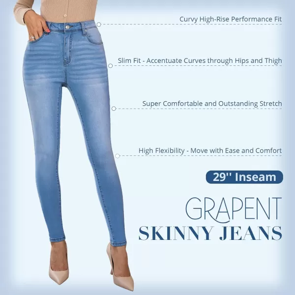 GRAPENT Skinny Jeans for Women High Waist Stretchy Classic High Rise Slimming Jeggings Denim Trousers PantsMedium Blue